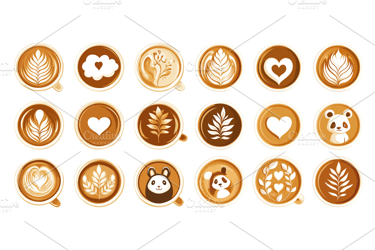 Coffee cups creamy foam latte art, a Food Illustration by Onyx