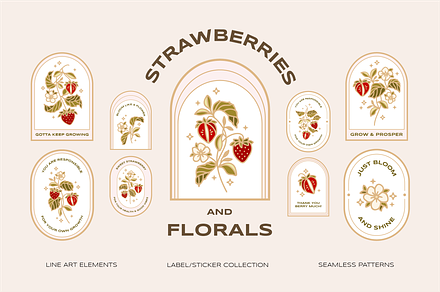Vintage Strawberry & Floral Stickers