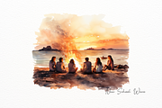 Watercolor Beach Bonfire Clipart, a Person Illustration by New-School-Wave (Thumbnail 4 of 5)