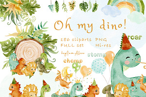 Baby dinosaur watercolour clipart, an Animal Illustration by heyiamalice