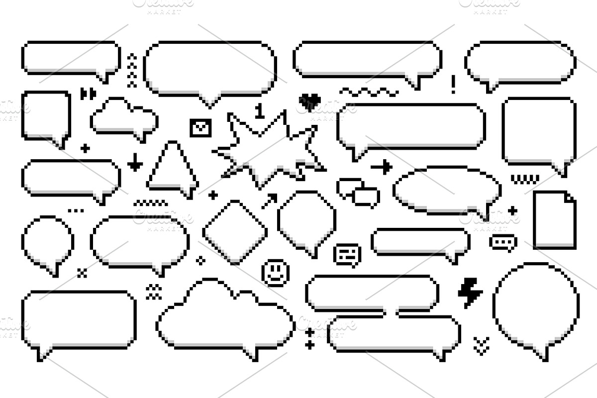 8bit pixel speech bubbles, an Object Illustration by Vector Tradition