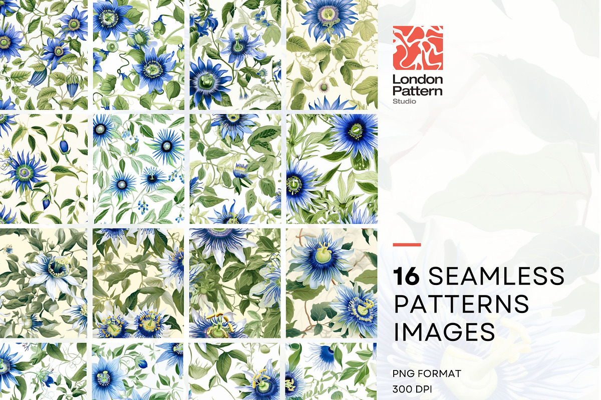 Blue Floral Seamless Pattern, Green, a Pattern Graphic by BrushstrokeArtGB (Photo 2 of 10)