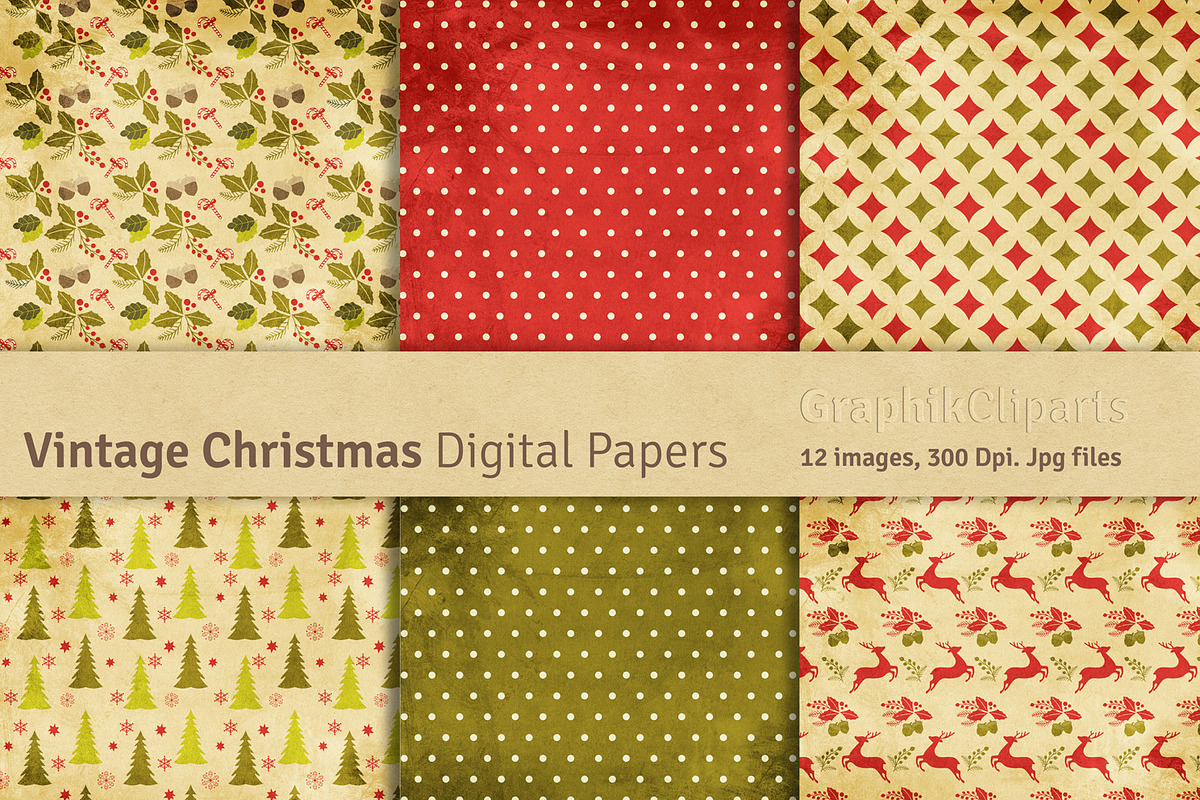 Vintage Christmas Digital Papers preview 2