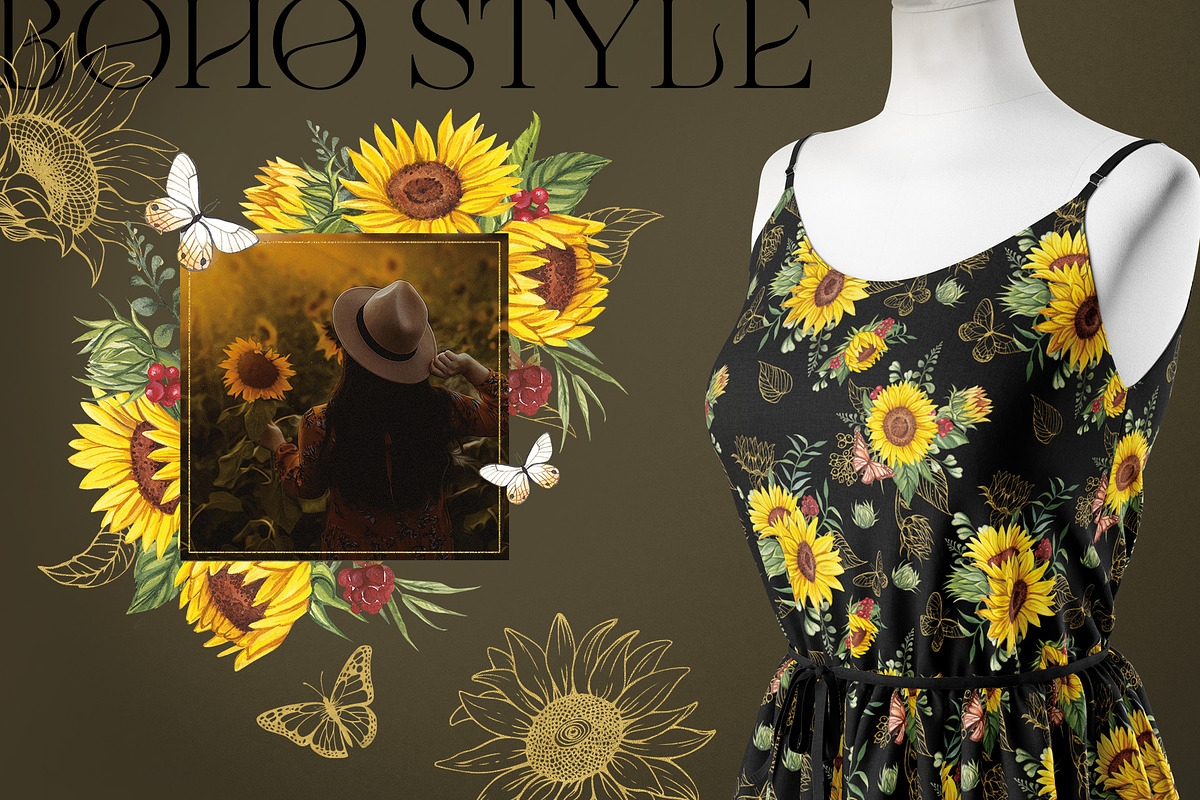 SUNFLOWERS watercolor elements, an Illustration by Elena_Sedova (Photo 6 of 14)