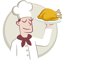 Chef holding a tray with a roasted, a Work Illustration by javi.ruiz