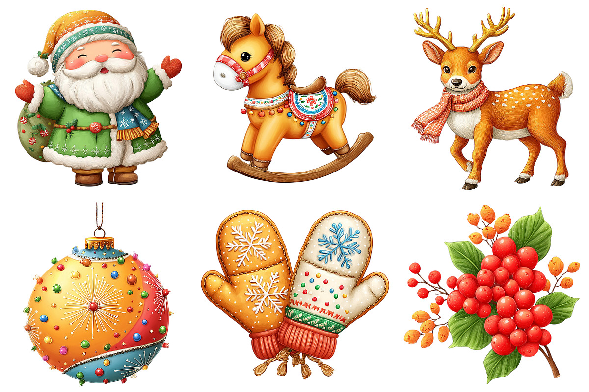 Retro Pastel Christmas Clipart, an Illustration by Craft Nest (Photo 7 of 10)