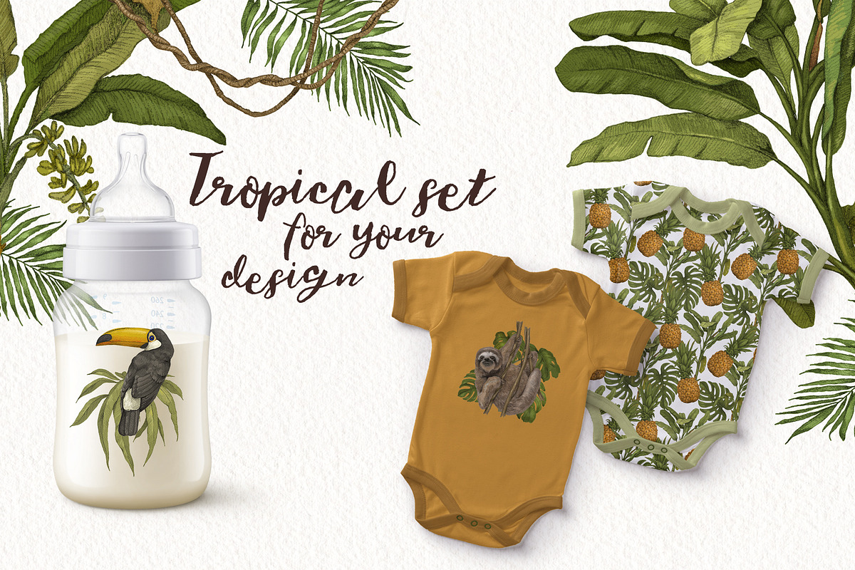 Tropical jungle animals, plants set, an Animal Illustration by Alamella (Photo 6 of 8)