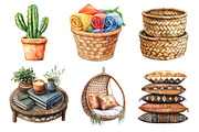 Watercolor Boho Interior Clipart, an Illustration by Dream Creation (Thumbnail 7 of 7)