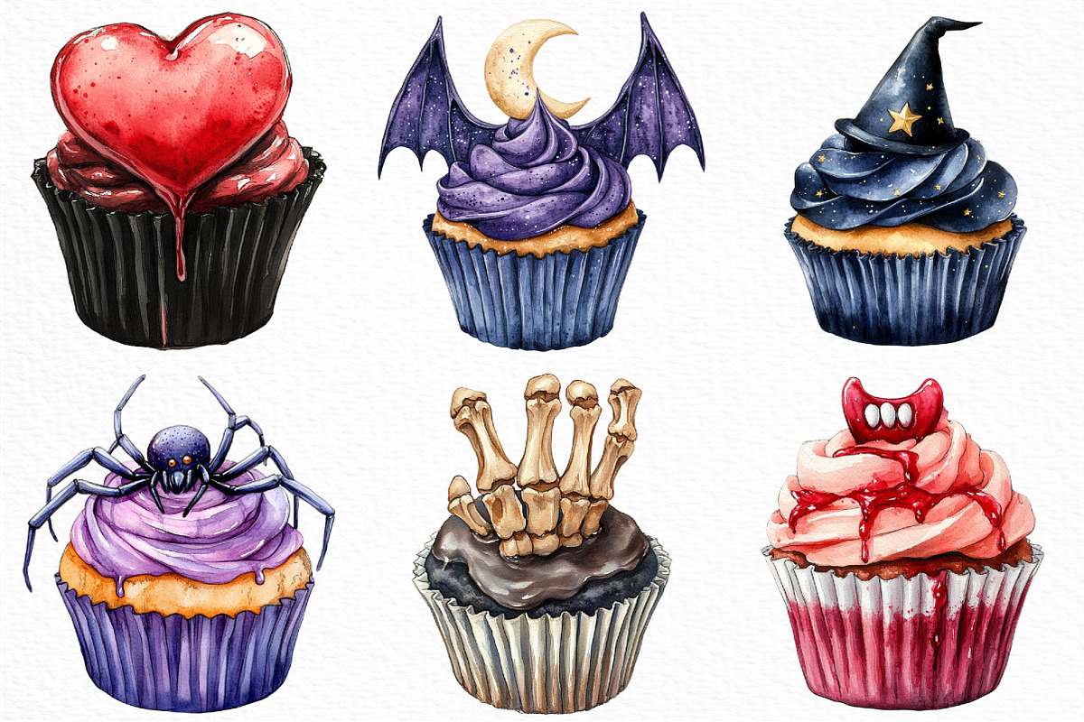 Watercolor Scary Halloween Cupcake, an Illustration by Craft Nest (Photo 5 of 6)