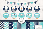 Blue Owl Clipart, an Animal Illustration by Amanda Ilkov (Thumbnail 1 of 3)