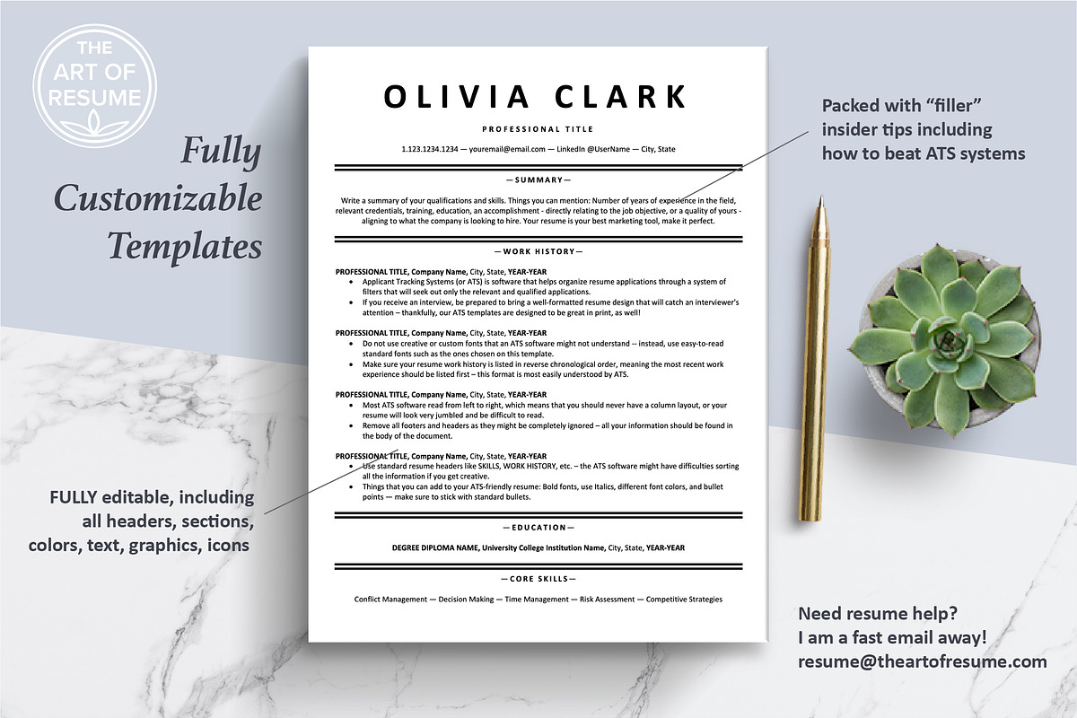 ATS Executive Resume CV Templates, a Resume Template by The Art of Resume (Photo 3 of 8)