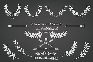 Chalkboard laurels,arrows,hearts