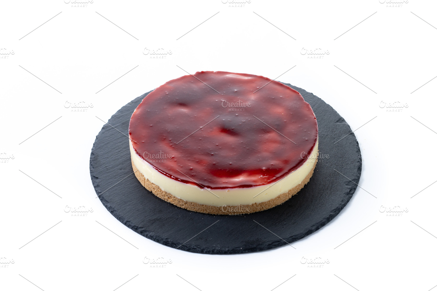 Slice of cheesecake with strawberries isolated on white backgrou, a Food & Drink Photo by etorres69