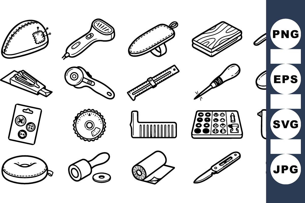 Sewing Tools Hand Drawn Set, an Illustration by designvectx (Photo 3 of 3)
