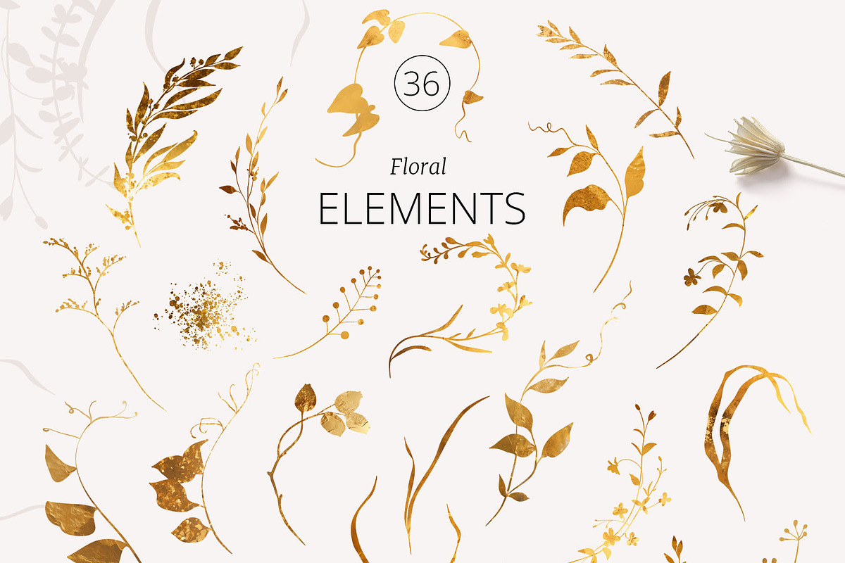 GOLDEN PLANTS leaves and flowers, a Decorative Illustration by Yuliia Lashevska (Photo 11 of 12)