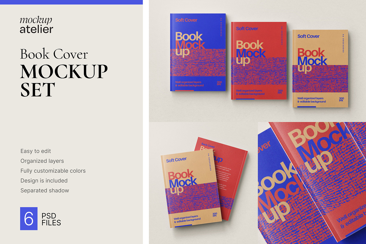 Book Cover Mockup Set, a Books & Magazine Mockup by mockupatelier (Photo 1 of 9)