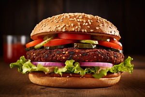 Delicious burger with fresh toppings, a Photo by Beautiful things