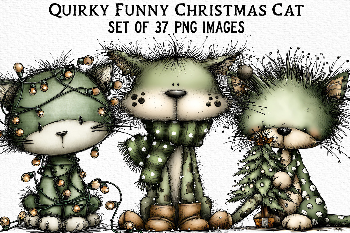 Quirky Funny Christmas Cat Clipart, an Illustration by Craft Nest (Photo 1 of 6)