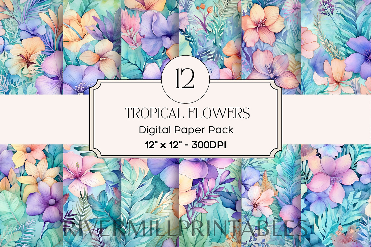 Tropical Flowers Background Images, a Background Graphic by Rivermill Printables (Photo 1 of 2)
