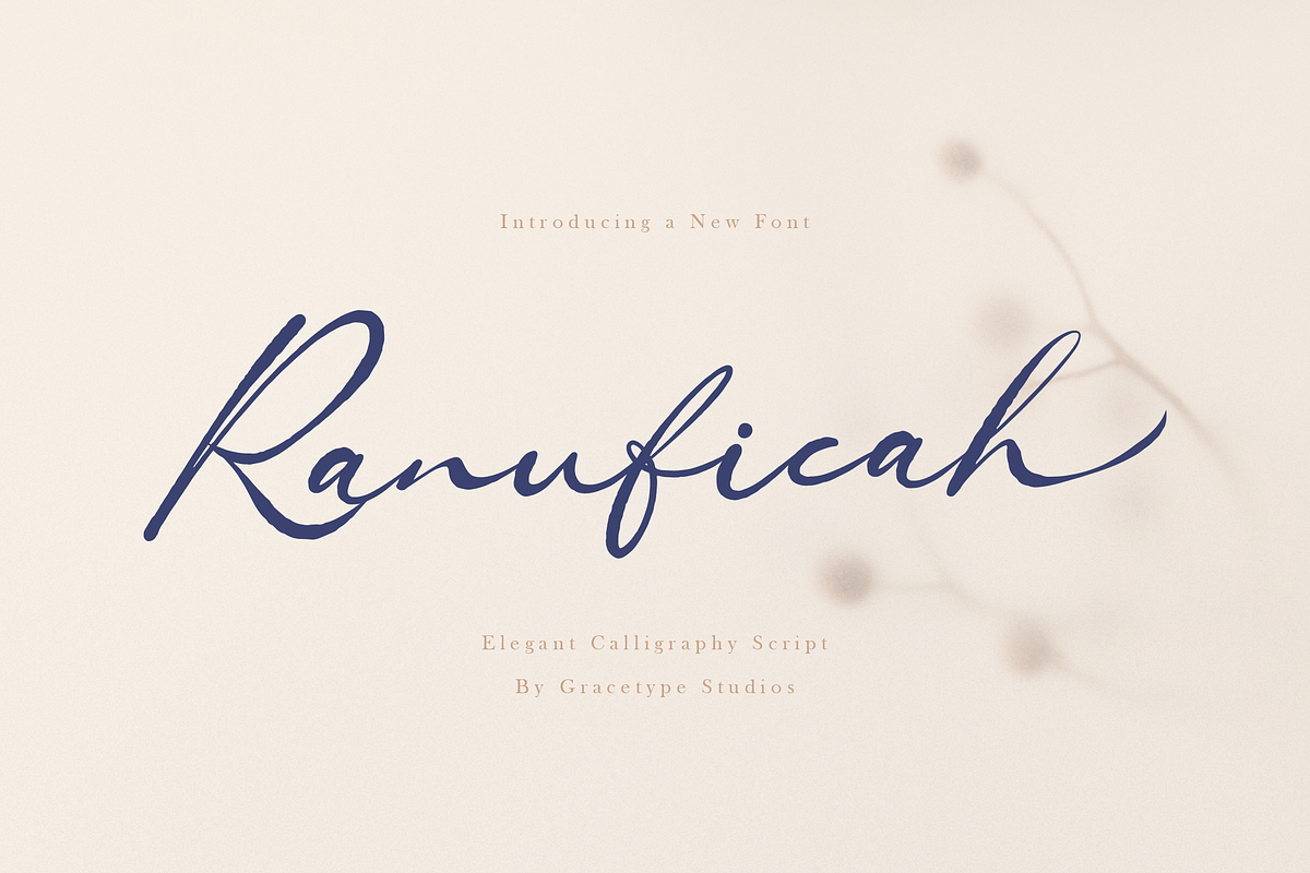 Ranuficah Elegant Calligraphy Script, a Script Font by gracetype_studio (Photo 1 of 12)
