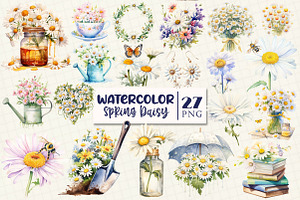 Spring Daisy Flower Clipart Bundle, a Work Illustration by OK Design