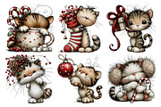 Christmas Whimsical Cat Clipart, a Seasonal Illustration by Creative Art (Thumbnail 5 of 7)