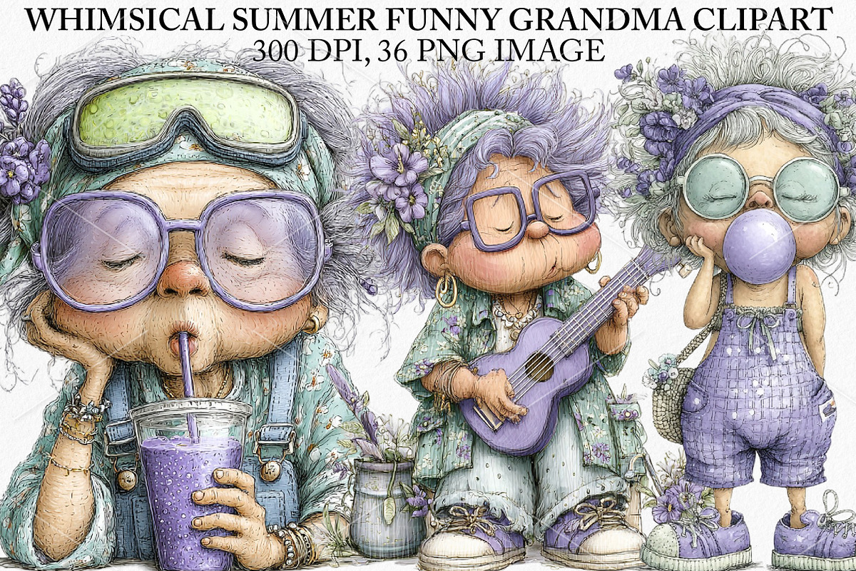 Whimsical Summer Funny Grandma PNG, an Illustration by Canvas Craft (Photo 1 of 7)