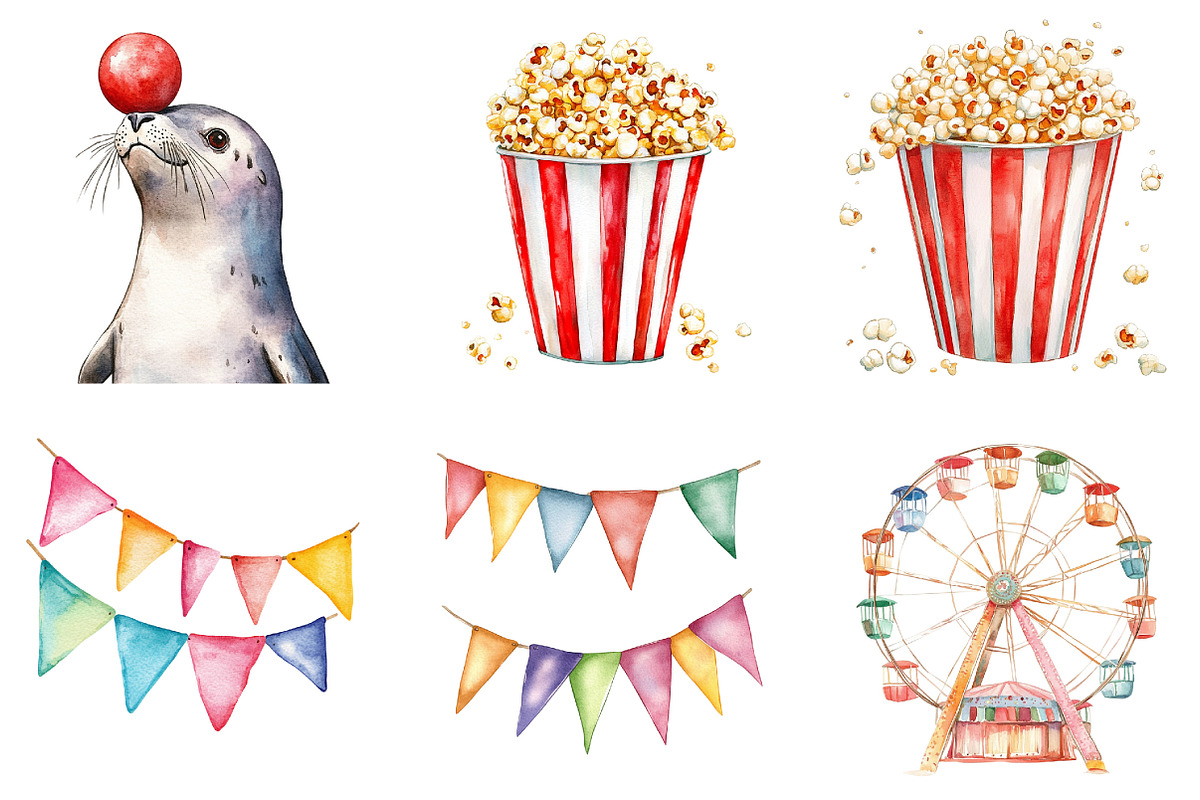Circus Watercolor Clipart, an Illustration by Design Market (Photo 4 of 4)