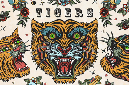 Tigers old school tattoo