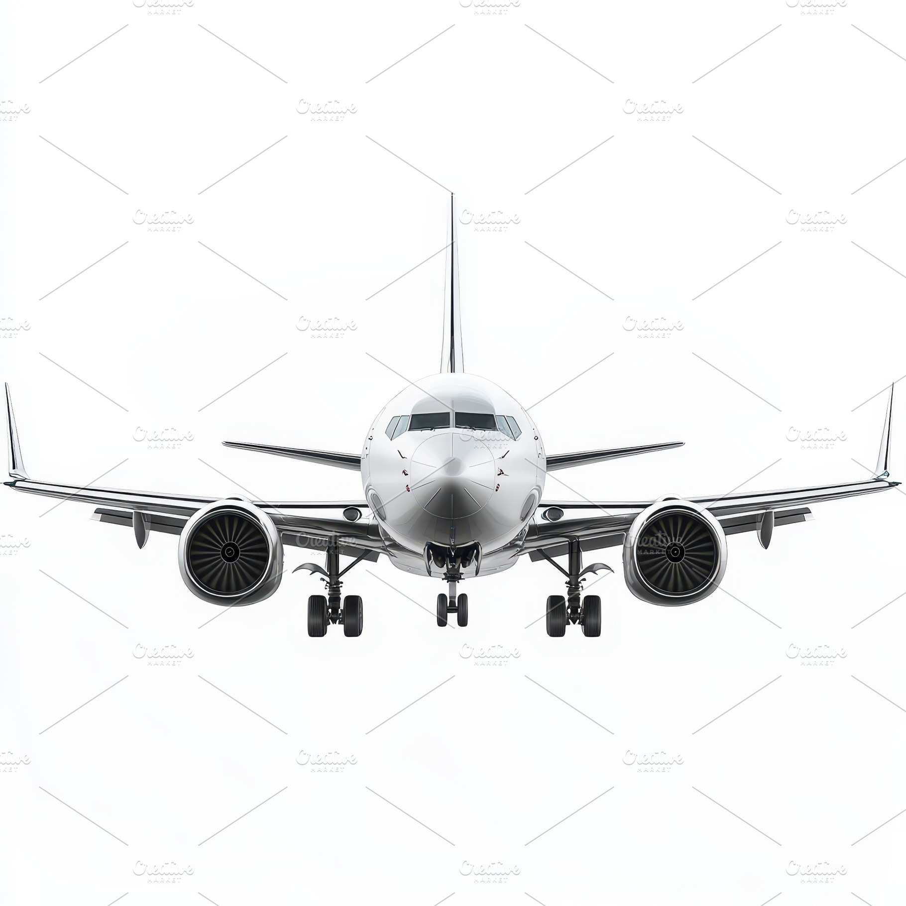 Airplane Front View Landing Gear Dow, a Transportation Photo by Pixeness Studio