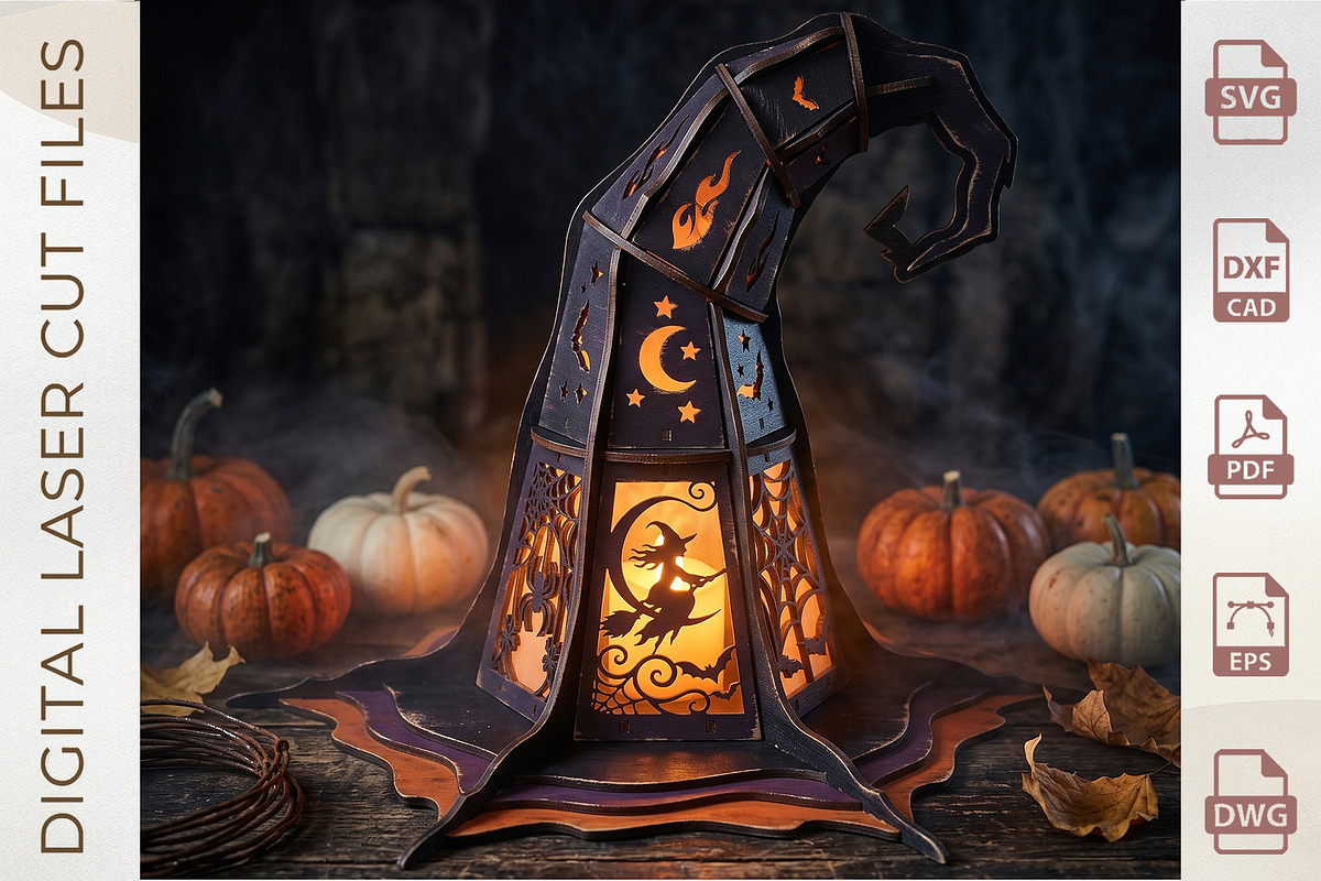 Halloween Witch Hat Lantern Cut File, an Object Graphic by WoodoraCut (Photo 3 of 9)