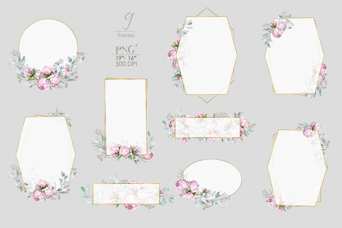 Pink Peonies and Eucalyptus clipart, a Decorative Illustration by ReachDreams (Photo 7 of 10)