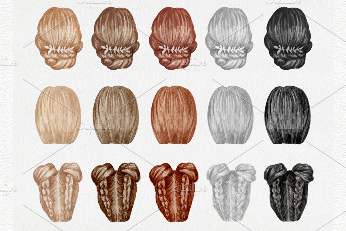 Female Hairstyles set, a Person Illustration by Colibri Watercolor (Photo 8 of 14)
