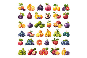 Fruit Piles Cartoon Icon Set White, a Food Illustration by LadadikArt