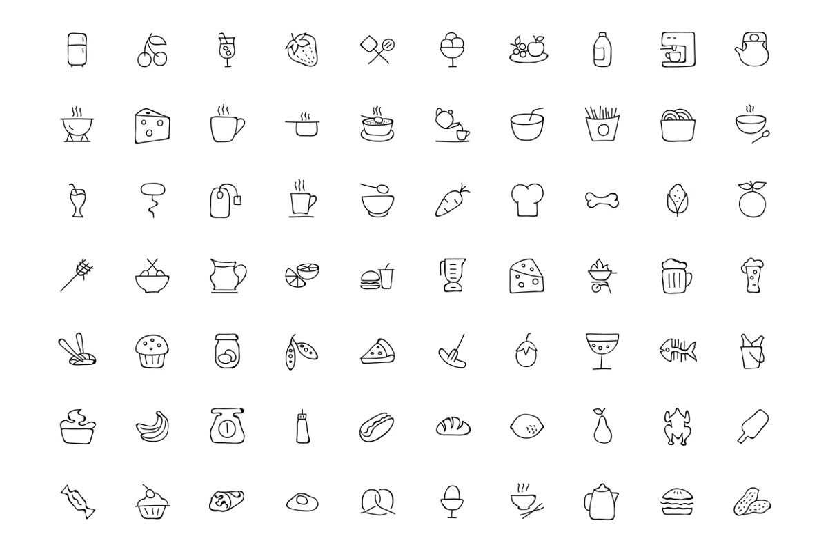 300 Food Hand Drawn Doodle Icons, an Outline Icon by Creative Stall (Photo 3 of 5)