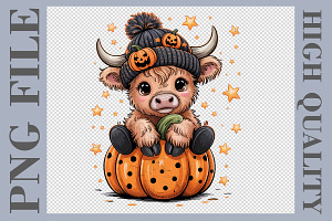 Cute Halloween Highland Cow PNG, a Graphic by olgasallom