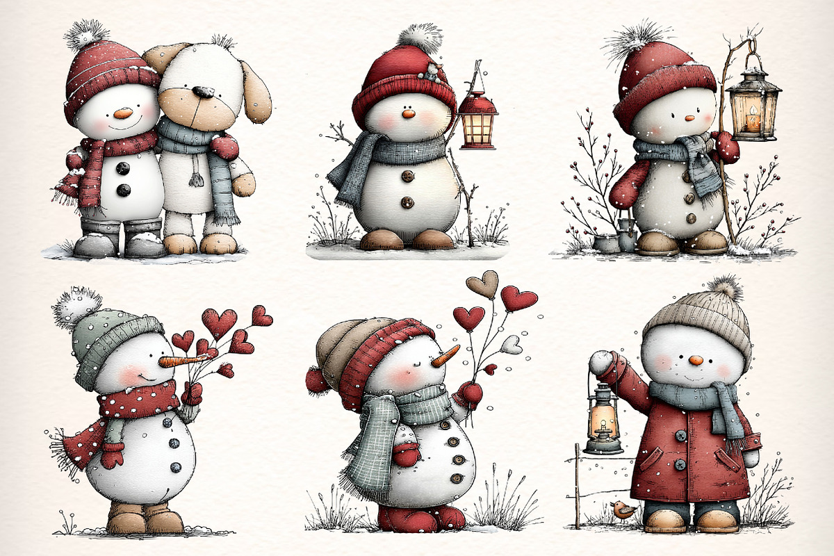 Whimsical Christmas Snowman Clipart, an Illustration by Dream Creation (Photo 5 of 7)