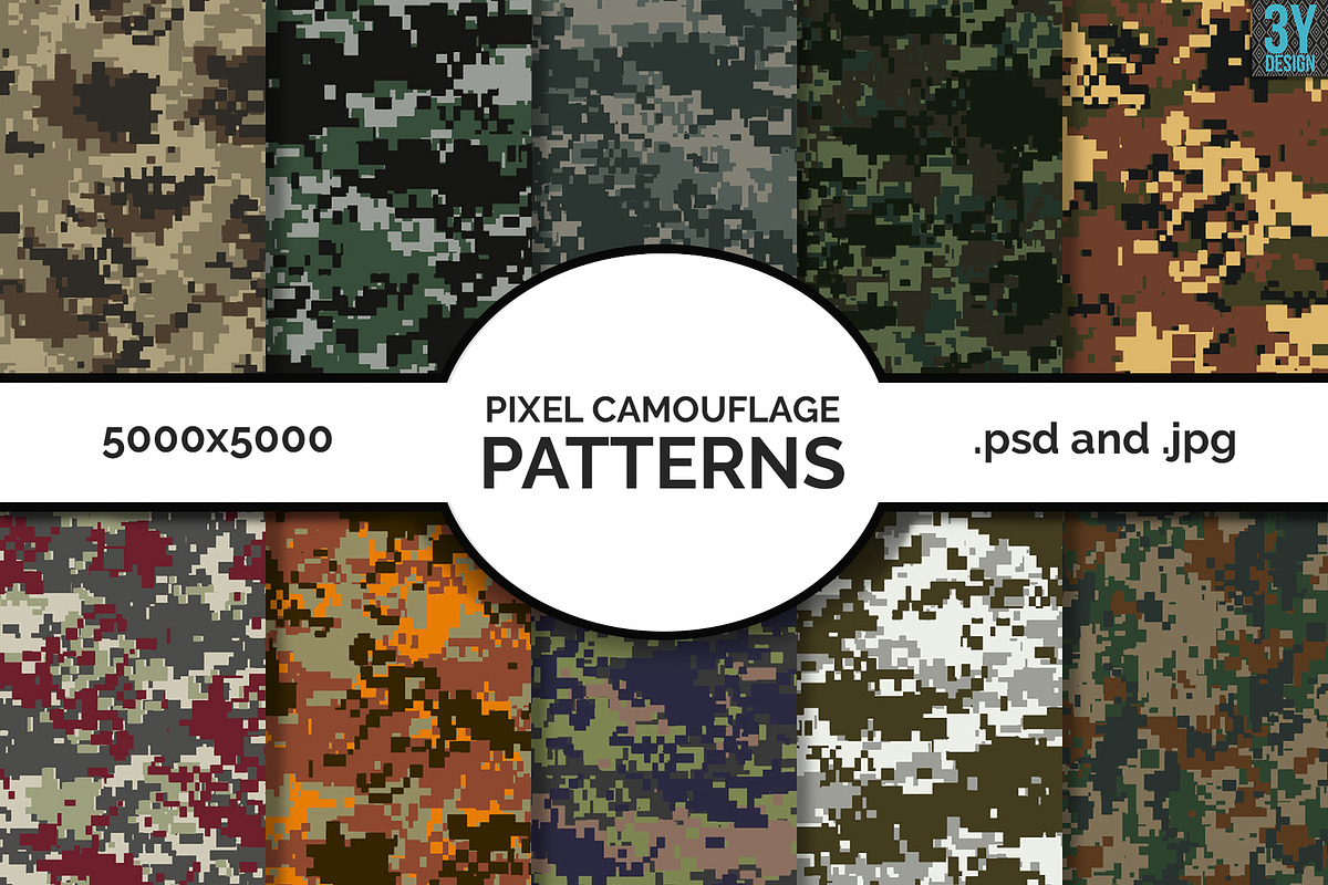 Pixel Camouflage Patterns, a Pattern Graphic by 3Y_Design (Photo 1 of 5)