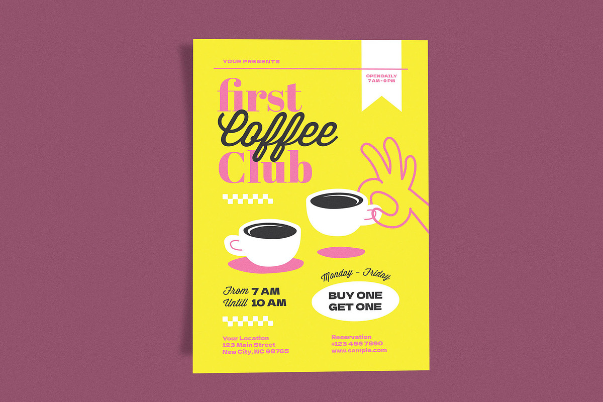 First Coffee Club Yellow, a Flyer Template by Me55enjah Design (Photo 2 of 4)
