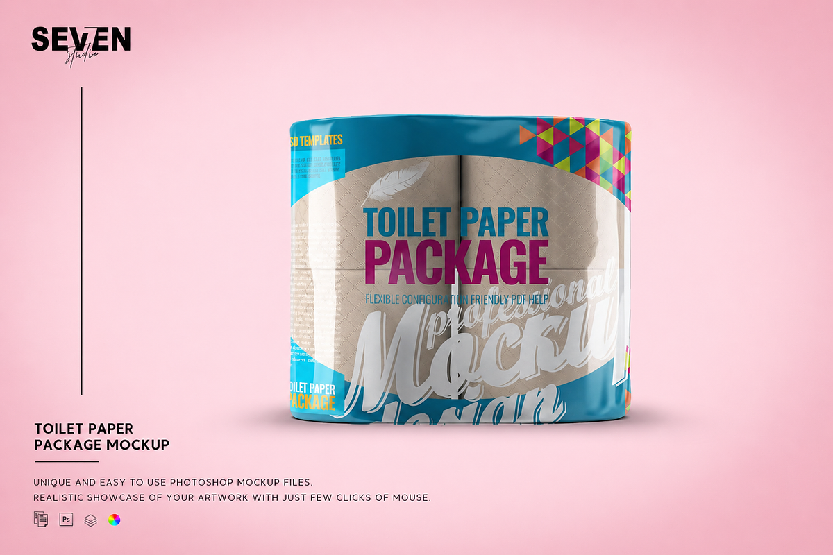 Toilet Paper Package Mock-Up, a Household Mockup by Se٧enStudio (Photo 1 of 7)