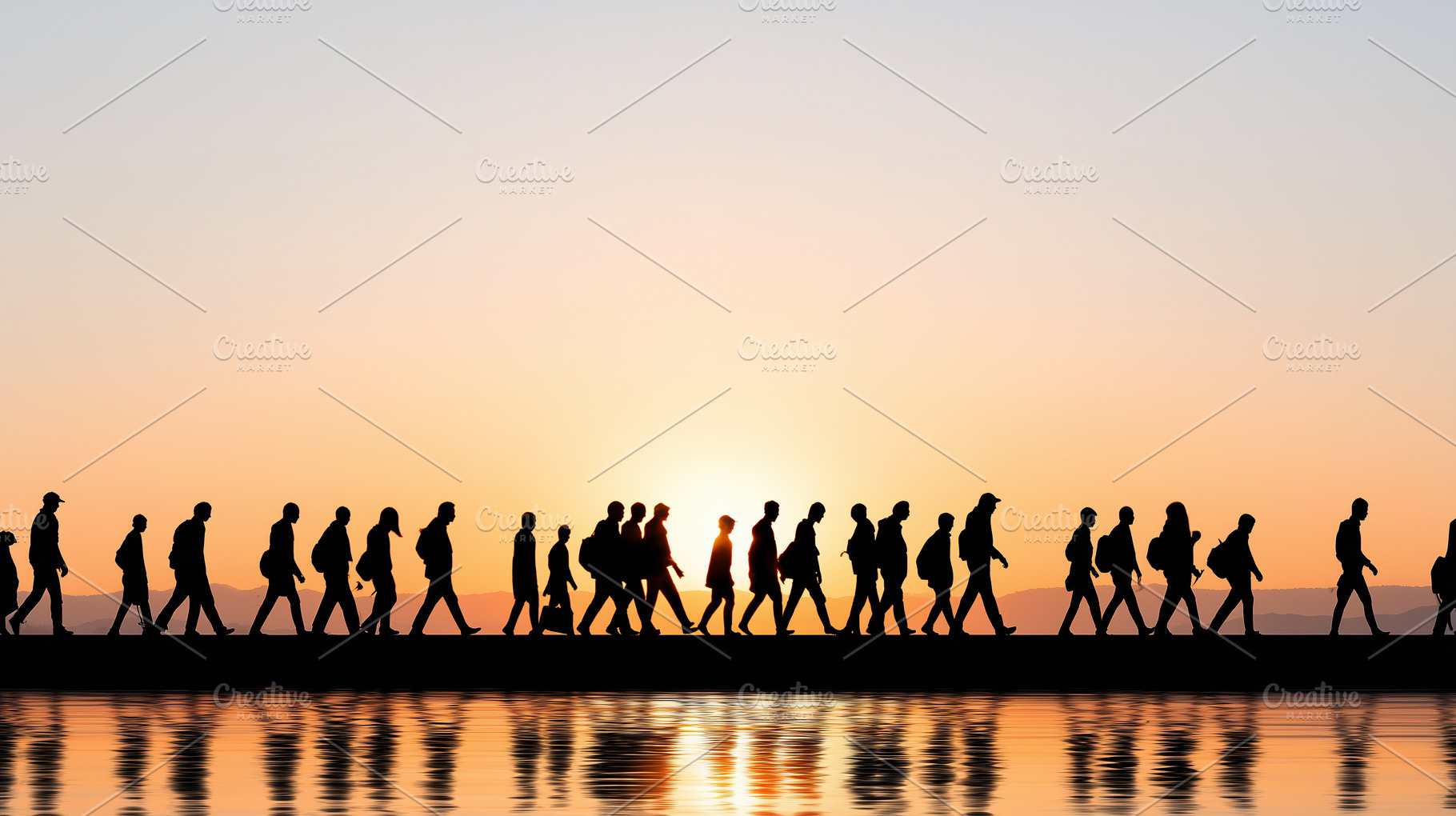Group of refugees walking, a Photo by MistyDay
