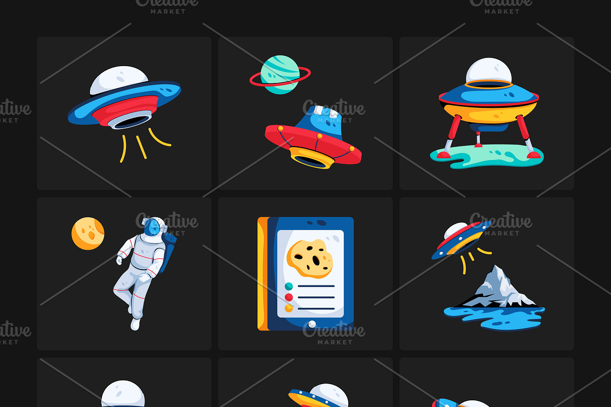 UFO Illustration Set | Creative Market