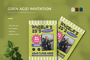 Green Acid - Birthday Invitation, a Print Template by VUNIRA