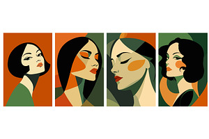 Stylized art deco woman portraits, an Object Illustration by Valerie Bodnar