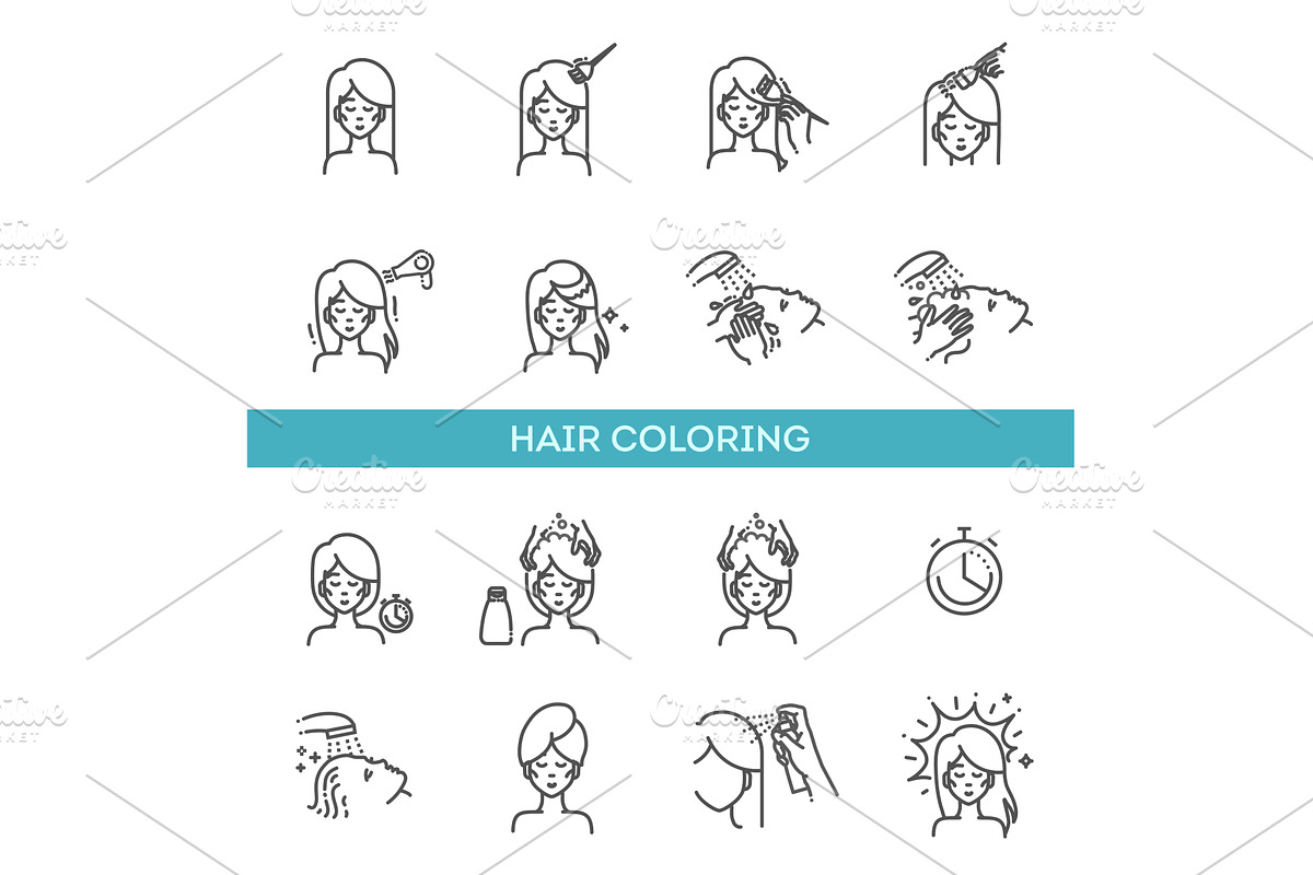 Hair Coloring and Styling Process, an Outline Icon by Tettygreen (Photo 1 of 2)