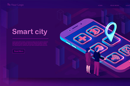 Smart city app isometric banner, a Landing Page Template by The img