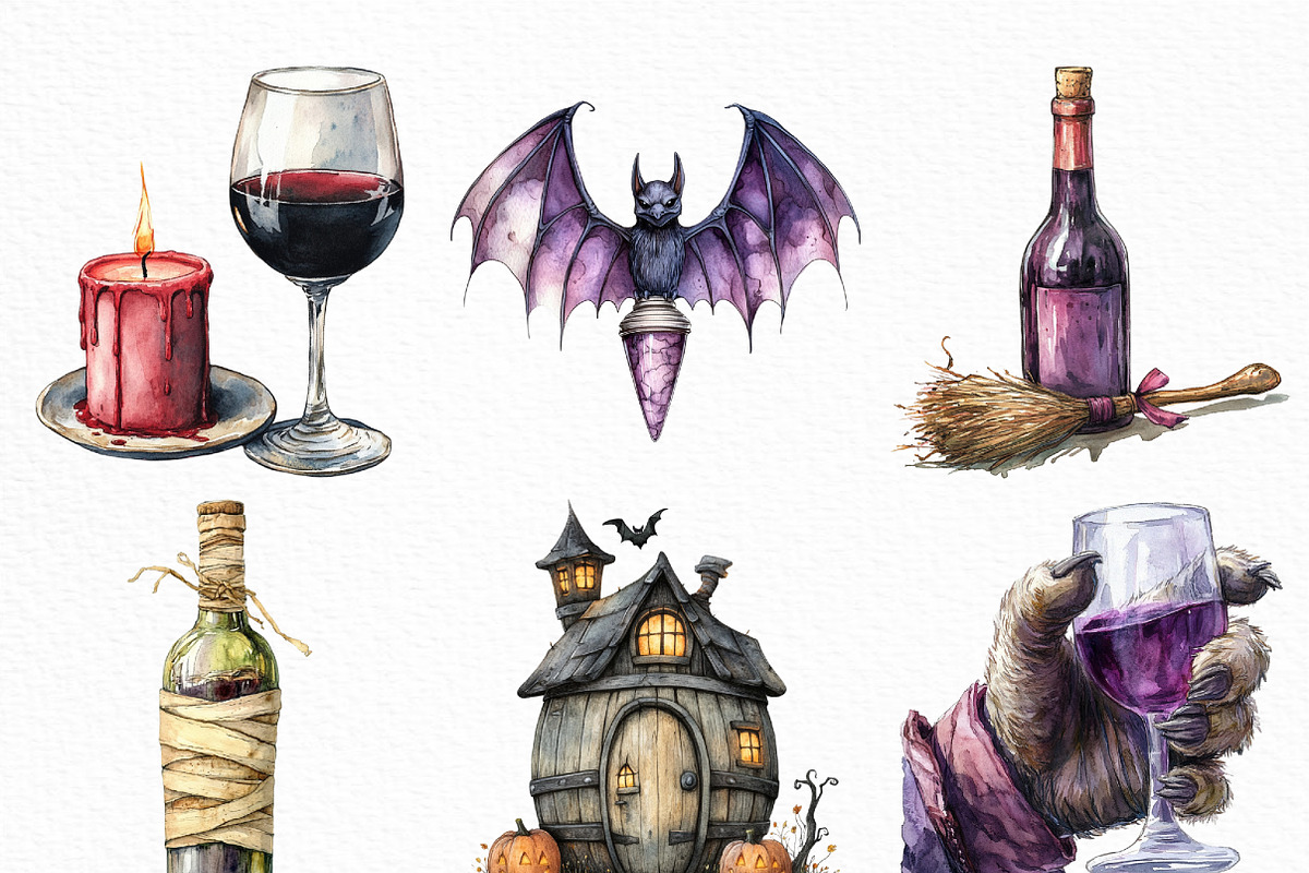 Watercolor Halloween Wine Tasting, an Illustration by Craft Nest (Photo 3 of 6)