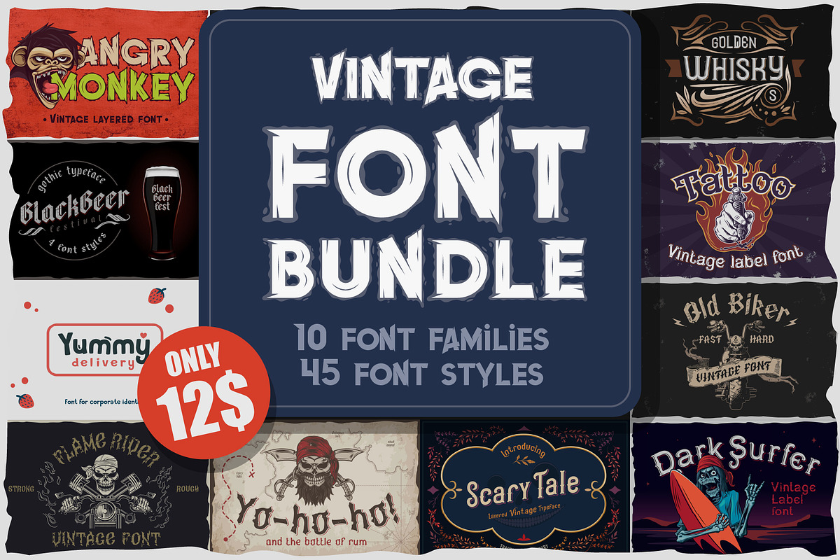 10 Vintage Font Families Bundle #3, a Blackletter Font by Fractal fonts & graphics (Photo 1 of 67)