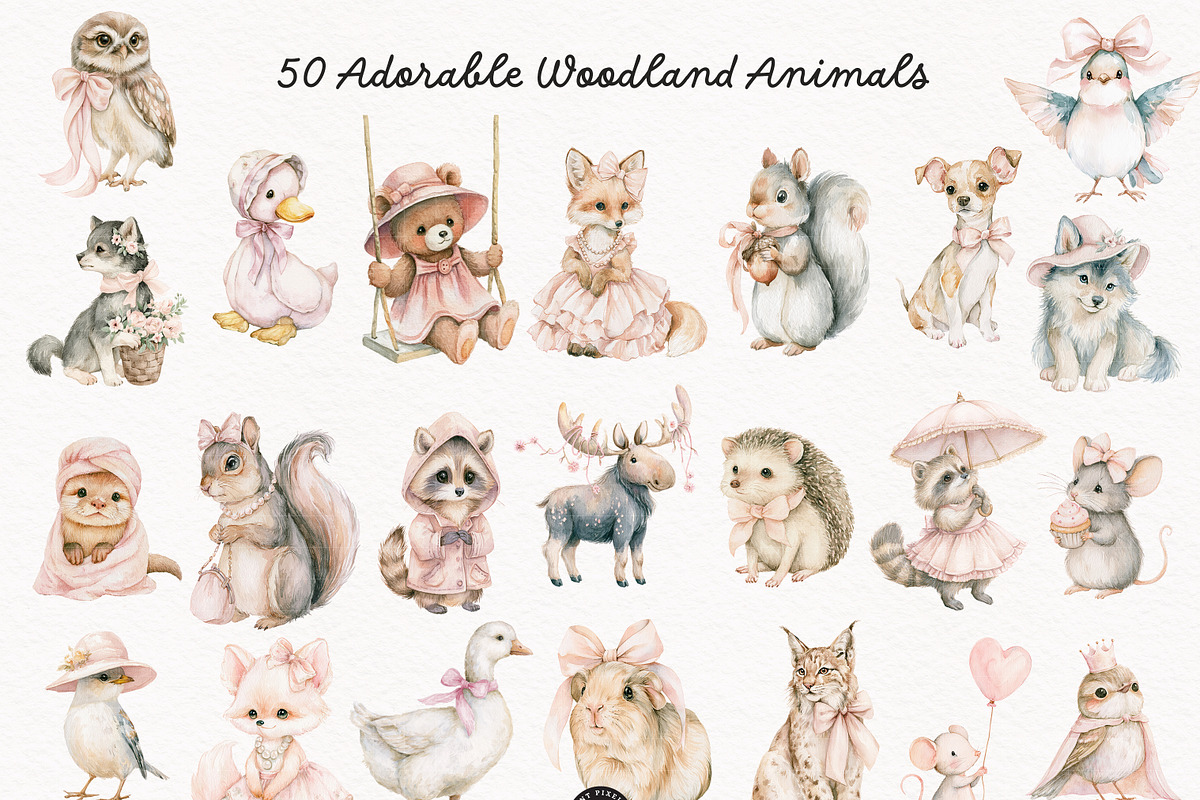 Pink Woodland Clipart Bundle, an Animal Illustration by PaintPixelCo (Photo 3 of 18)