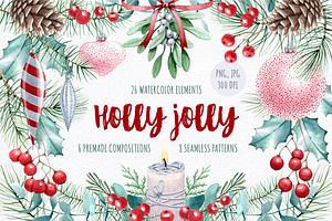Holly Jolly Christmas watercolor set